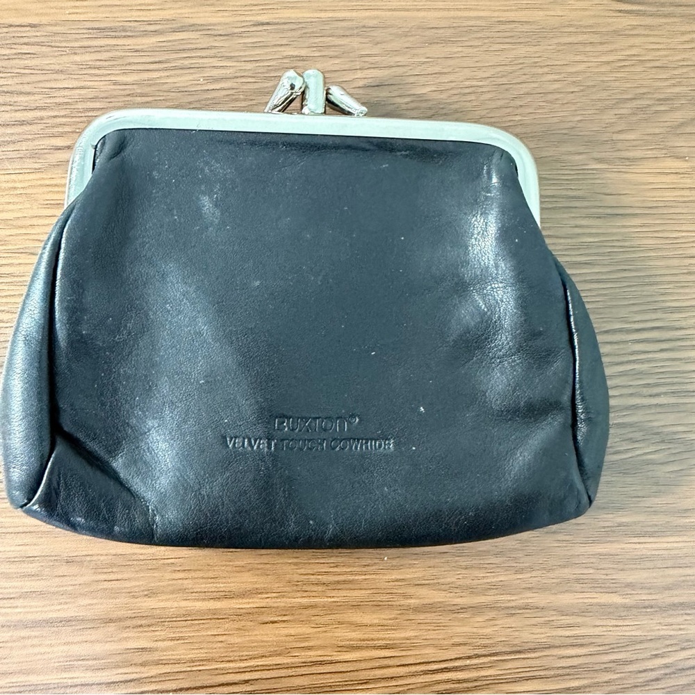 Buxton Black Velvet Touch Cowhide Leather Coin Purse